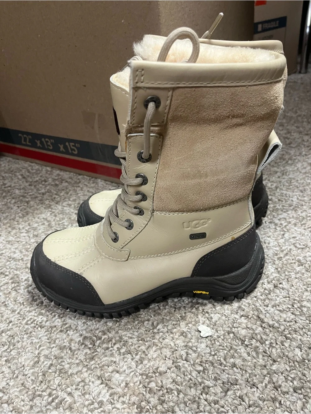 UGG Women's Cream and Black Lace-Up Shearling Winter Boots
